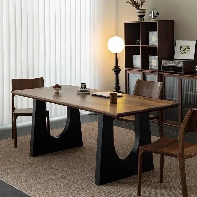 

Hot sales Nordic solid wood dining table walnut wood color living room long desk table integrated conference desk