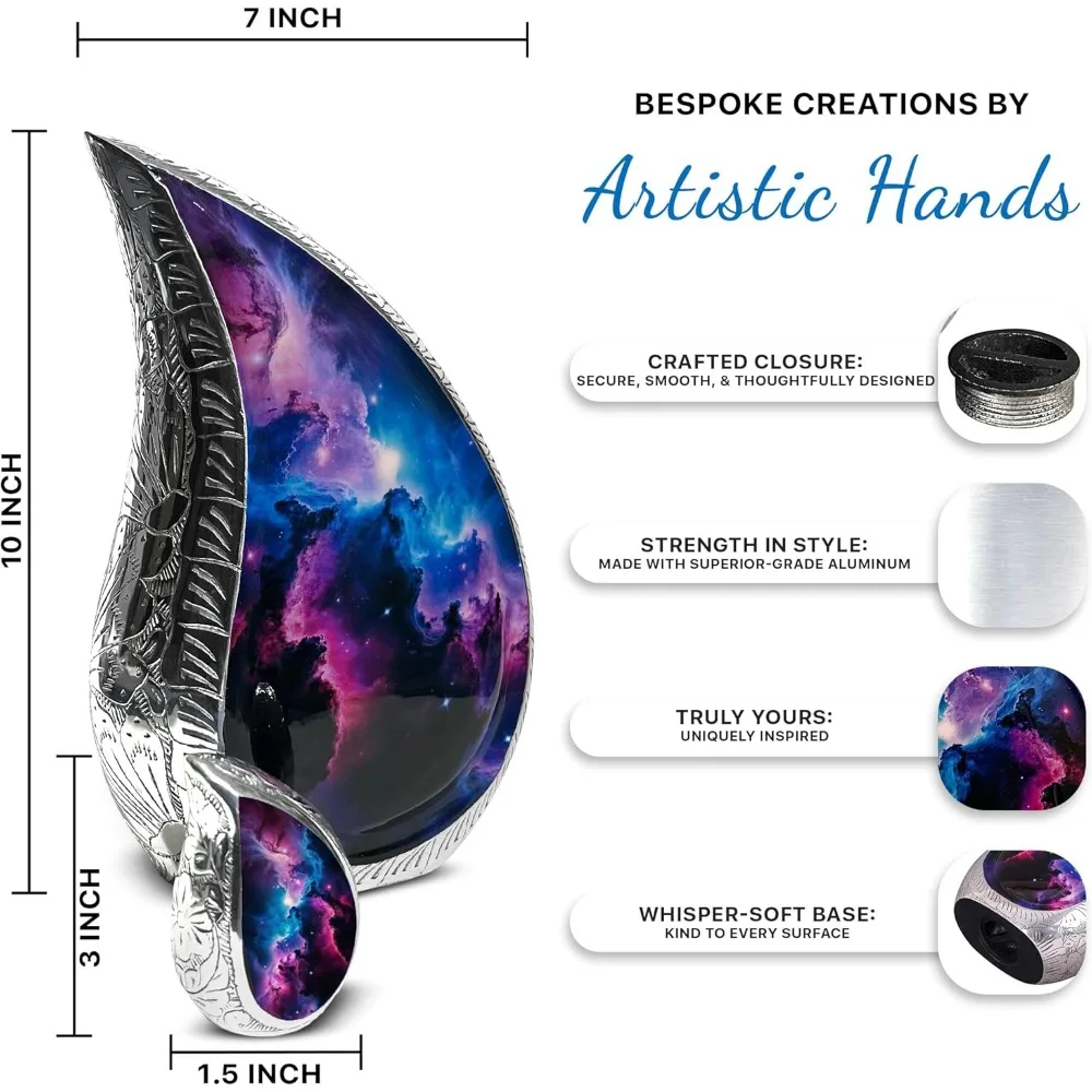 مجموعة جرة حرق الجثث للبالغين صديقة للبيئة - جرة جنازة كبيرة بتصميم دمعة للرماد البشري، تستوعب 220 رطلًا، تتضمن 2 صغير