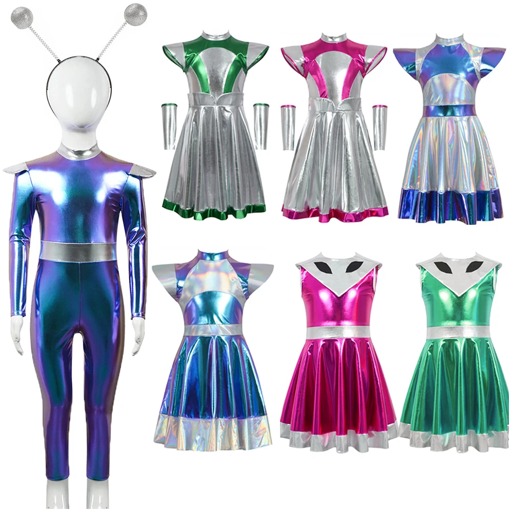 

Adult Kid Alien Costume Jumpsuit Dress Ai Artificial Intelligence Astronaut Robot Character Halloween Stage Performance Clothes