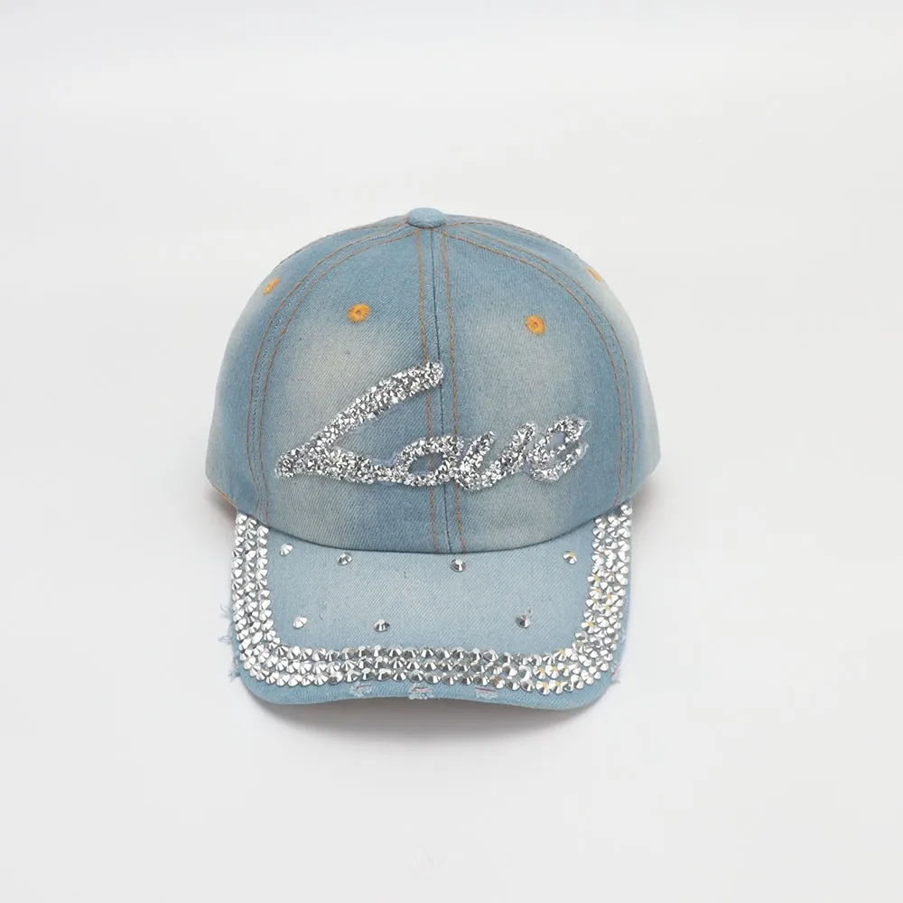 Denim Cap Women\'s Hats Summer Baseball Cap Rhinestone Love Snapback Sunshade Casual Vintage Bone Casquette Gorro