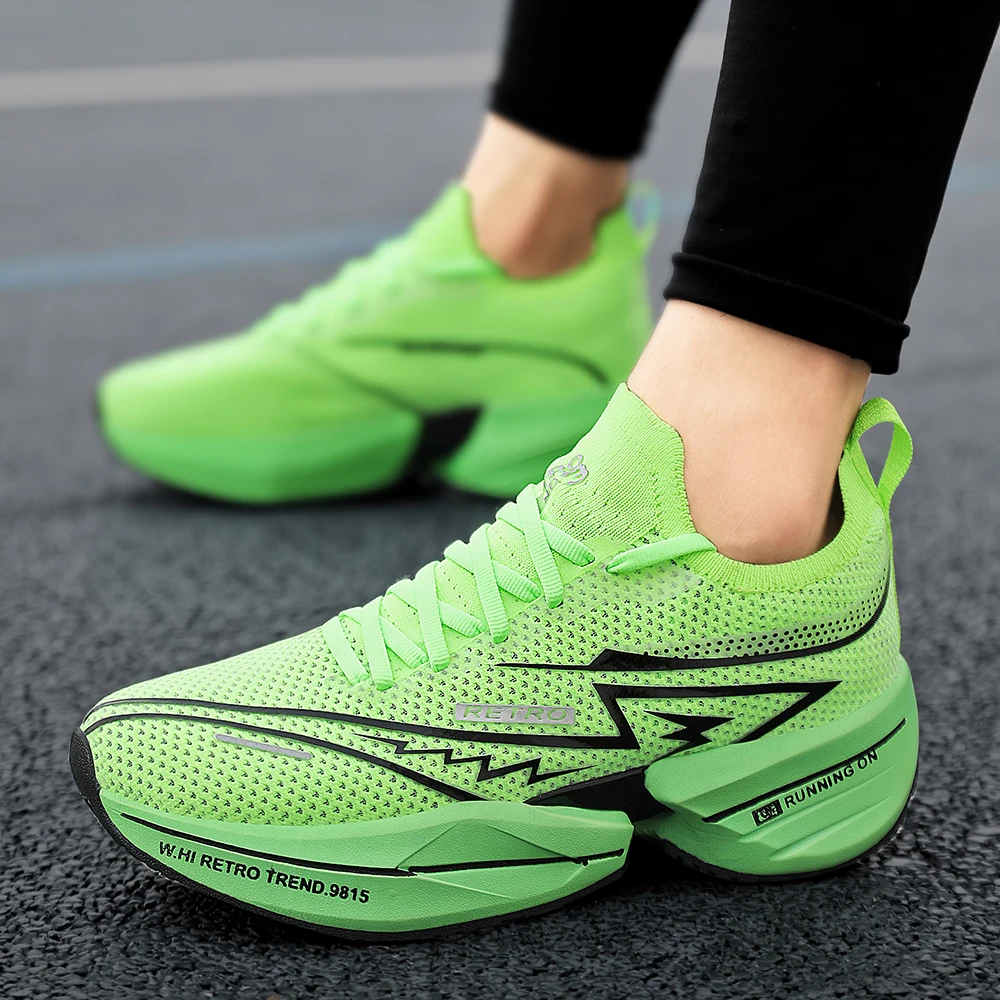Unisex Couple Running Shoes Breathable Mesh Shock Absorption Thick Sole Sports Sneakers for Men Women