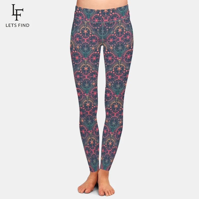 LETSFIND-Leggings de cintura alta para mujer, mallas de Fitness con estampado azteca, suaves, delgadas, elásticas, completas