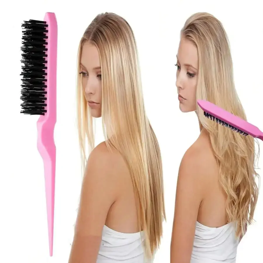 8Pcs Pink Hair Styling Set With Topsy Tail Tools Bristle Brush Rat Tail Combs view 2