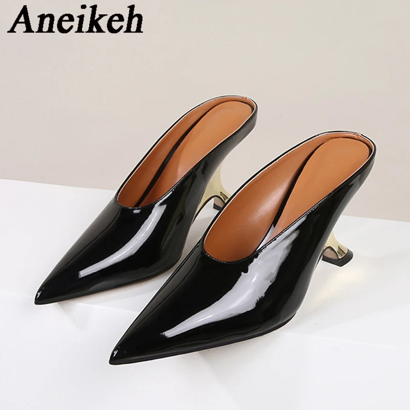 Aneikeh Fashion Silvery Sequined Women Slingbacks Pumps Pointed Toe High Heels Wedding Prom  Ladies Shoes