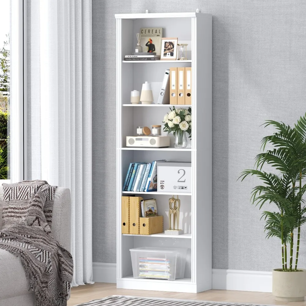 75 Tall Bookshelf & Bookcase, 6-Tier Adjustable Storage Shelves, Book Shelf with Anti-Tipping Device, Floor Standing Modern Disp