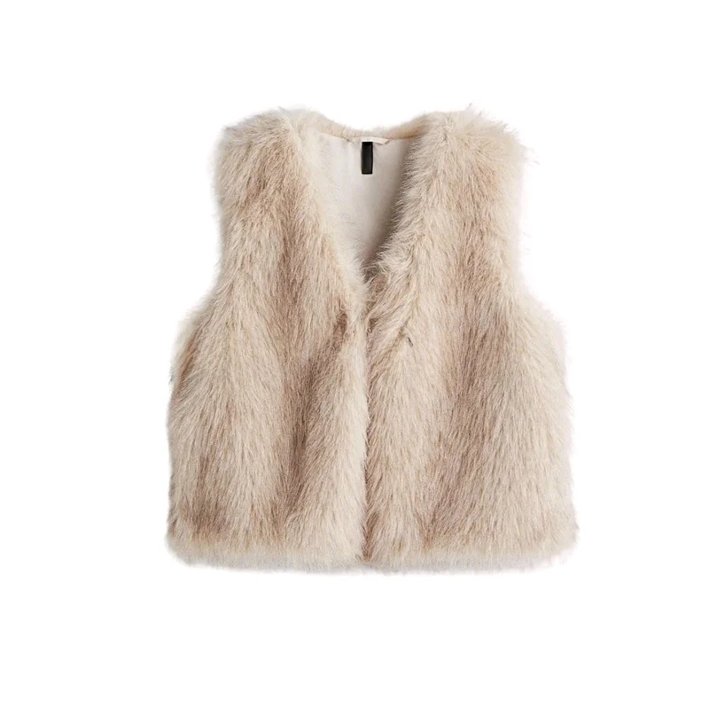 

Fall New Women's Simple V-ne Svel Faux Fur ort Vest Faionable Fluffy Leather Effect Casual Sle Stand Fit