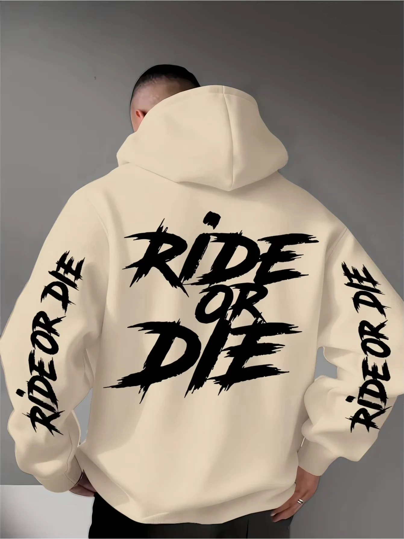 Herren Ride Or Die Hoodie Biker Motorrad Grafik Rücken- und Ärmel-Print Oversized Pullover Sweatshirt Streetwear Herbst Winter – Detail 12