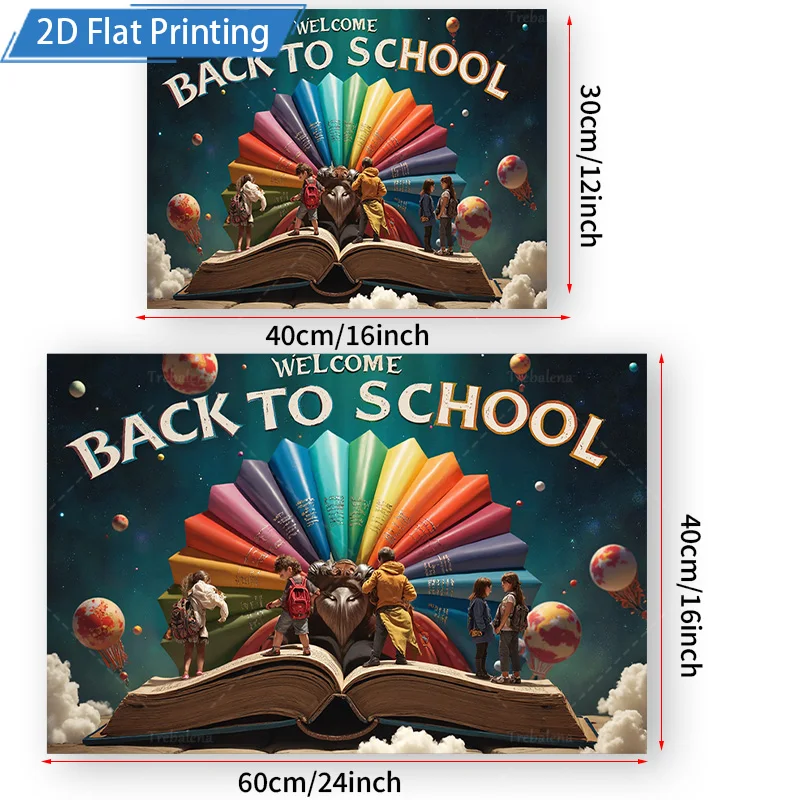 قطعة واحدة من نسيج الحائط للعودة إلى المدرسة، نسيج مطبوع ثنائي الأبعاد مع مشهد الكتب العملاقة وكتب قوس قزح #3