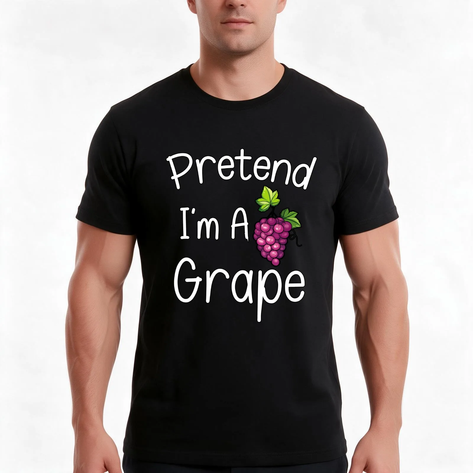 Pretend I'm A Grape - Lazy Halloween Costume T-Shirt, Summer Casual Cotton Tee, Oversized Streetwear Tops, Vintage Graphic Print