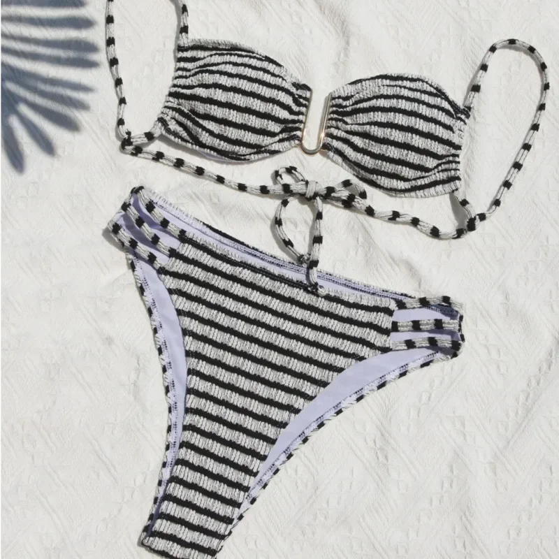 セクシーなストライプビキニ 2025 水着女性水着プッシュアップ女性ビーチ水着水着ブラジルビキニセットプール海水浴者
