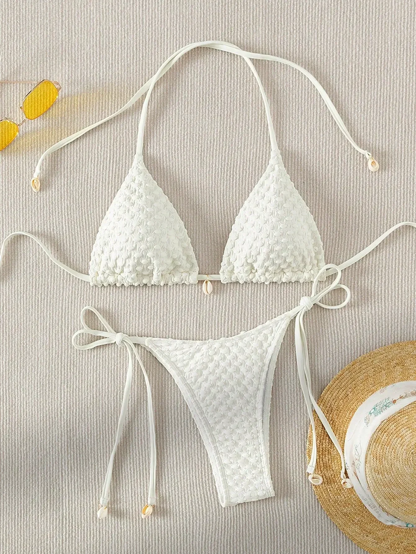 Sexy Bikini Set White Shell Designer Swimsuit 2024 New Halter Push Up Micro Bikinis Summer Strój kąpielowy Tie Side Stringi Stroje kąpielowe