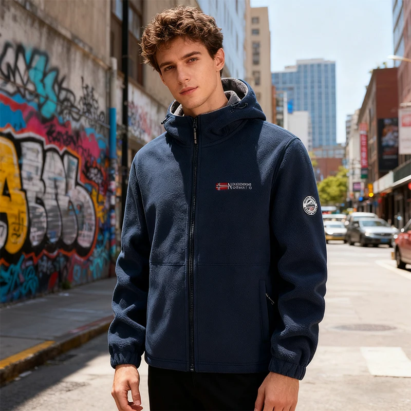 سترة رجالية 2025 سترة نرويجية مطبوعة من الجرافين على الوجهين من الصوف مقاومة للرياح سترة ذات ياقة خارجية غير رسمية جندي جيد