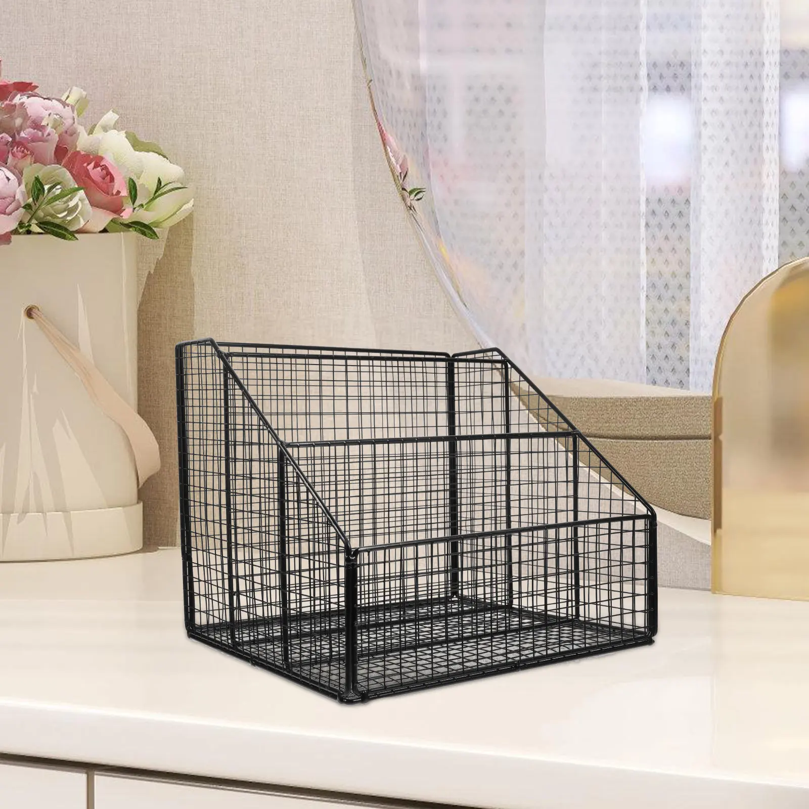 Desktop Magazine Rack Iron Book Organizer for Office Home School Living Room Dormitory File Folder Storage Space Saving Modern