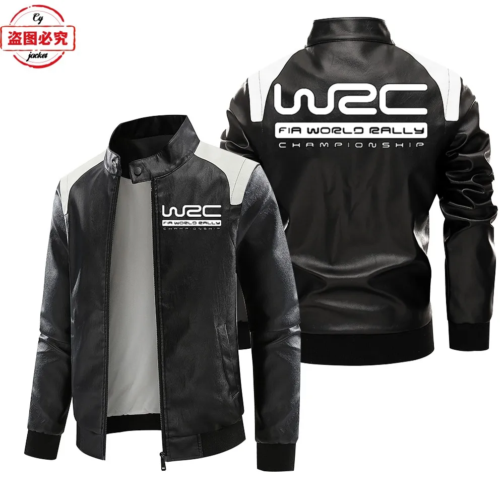 Contrasting Leather Jacket World Rally Championship WRC Logo Washed PU Leather Jacket Men's Windproof Autumn and Winter