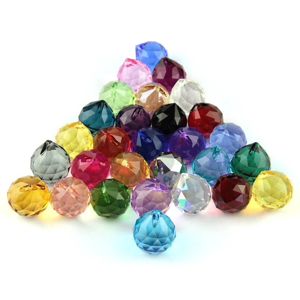 15mm Colors Crystal Faceted Balls Glass Feng Shui Prism Hanging Pendant Sun Catcher For Chandelier Parts Home Wedding Decoration