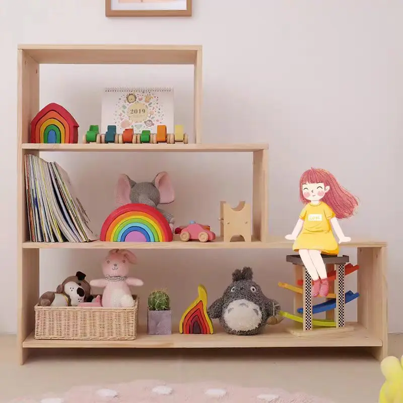 Children's bookcase solid wood multi-layer bookshelf, toy storage and finishing shelf, toy classification shelf