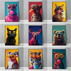 Jaguar Bunny Bear Giraffe Zebra Modern Fashionable Animals Poster Canvas Painting Colorful Wall Art Picture Office Home Decor