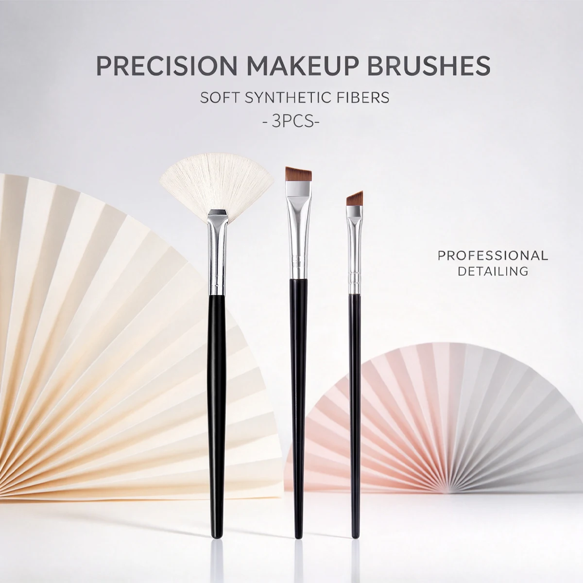 3Pcs Precision Makeup Brushes Set,1Fan Highlight Brush&2Angled Detail Brushes for Highlighter,Eyebrow,Contour