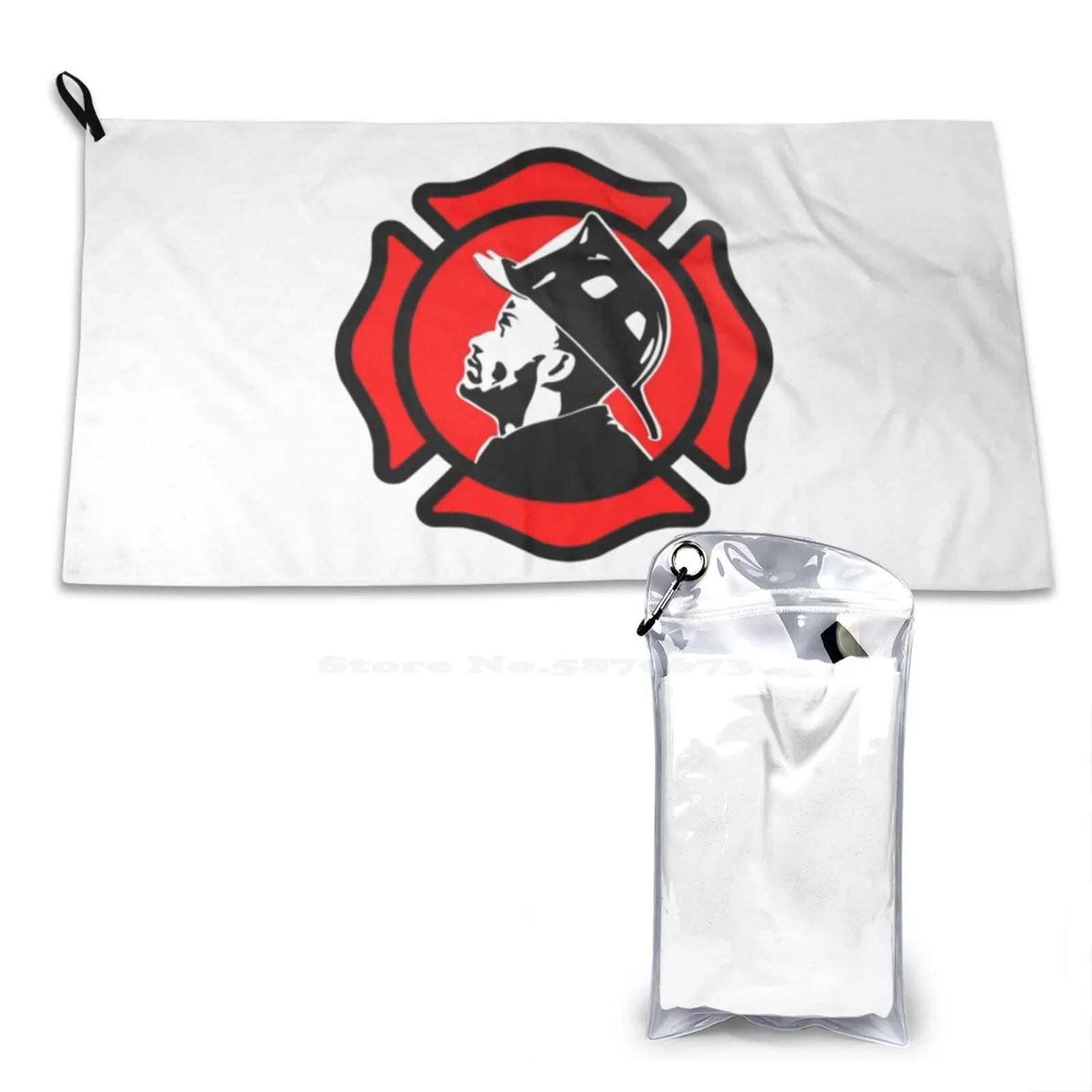 Firefighter Emblem Design With Fireman Wearing Helmet Personalized Soft Towel Home Outdoor 1St Responders Emergency Alarm Alert