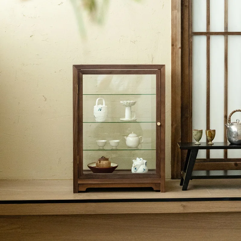 North American Walnut Tabletop Glass Display Cabinet Tea Set Cup Cabinet Transparent Dustproof Toy Jewelry Storage Box