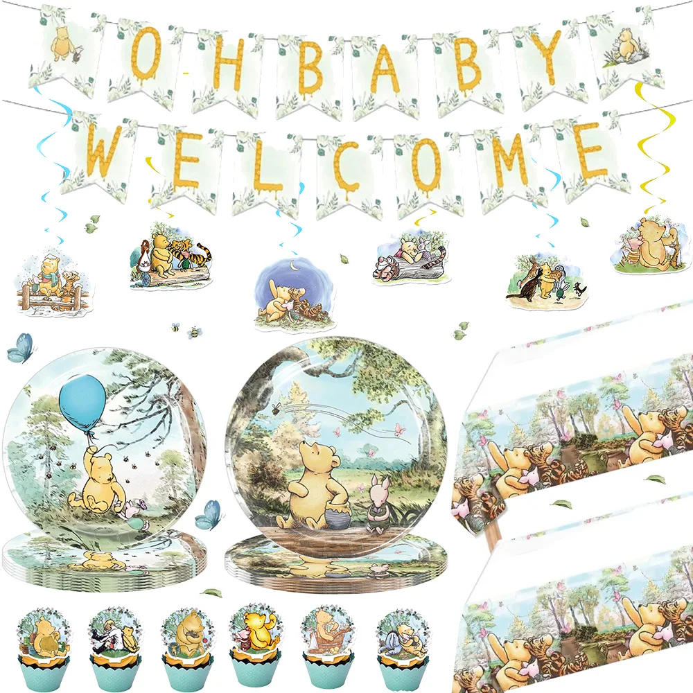 Decoraciones de Cumpleaños de Winnie the Pooh, Platos, Manteles, Servilletas, Banderines y Vasos de Winnie the Pooh, Regalos de Cumpleaños para Niños, Baby Shower