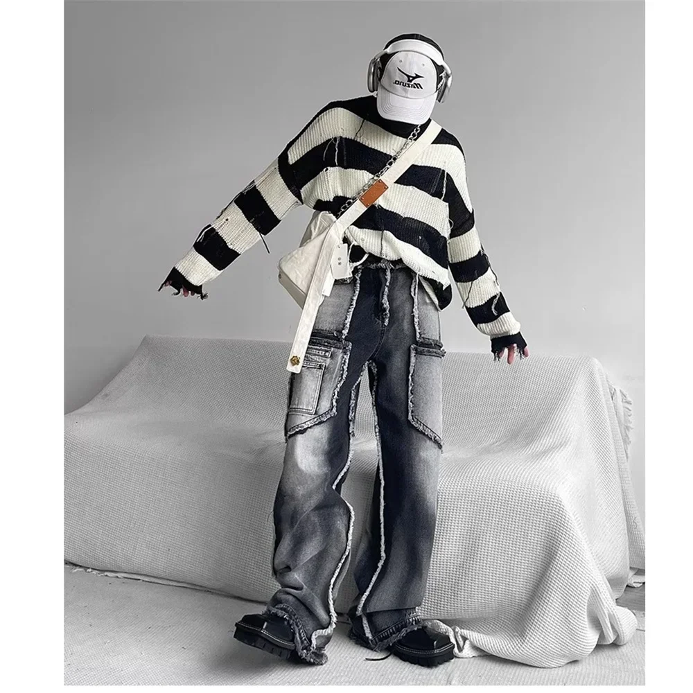 Men's Gothic Baggy Jeans 2022 Punk Y2K Streetwear Vintage 90s Women Wide Leg Denim Cargo Pants Men Harajuku Grunge Trousers Male