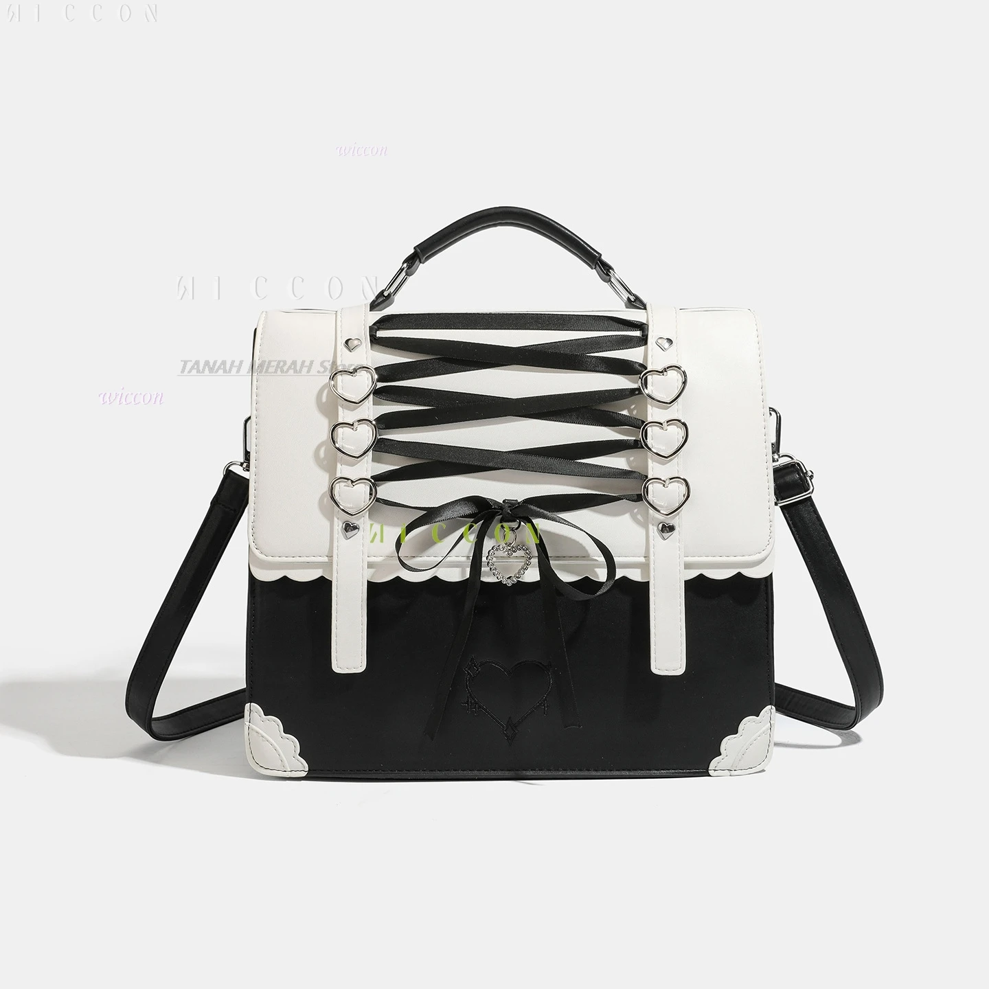 Jirai kei New Japanese Style Lolita Ita Bag with Heart  Bow Decor 4-Way Handheld Shoulder Crossbody Backpack for Women view 6