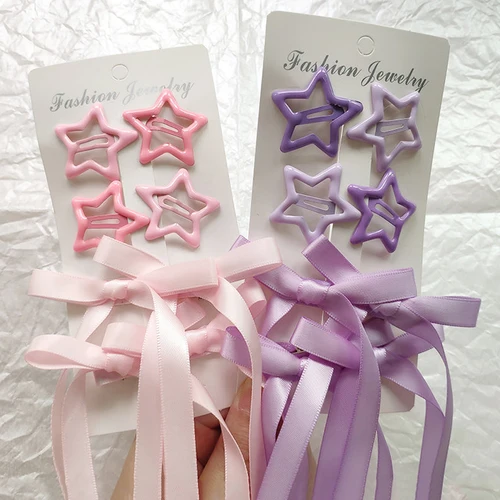 Imagen 2 del producto 8 unids/set de pinzas para el cabello con lazo de cinta larga, pasadores de cocodrilo Y2k, accesorios para el cabello para mujer y niña, tocados de concierto