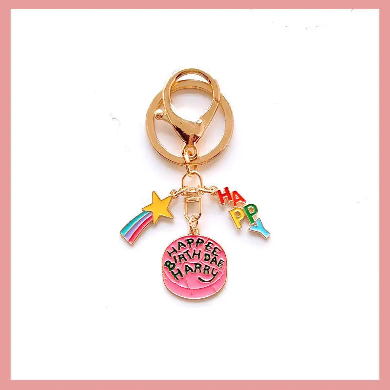 New Harry Potter Cute Pink Cake Happy Birthday Rainbow Star Keychain Bag Pendant Gift for Good Friends view 2