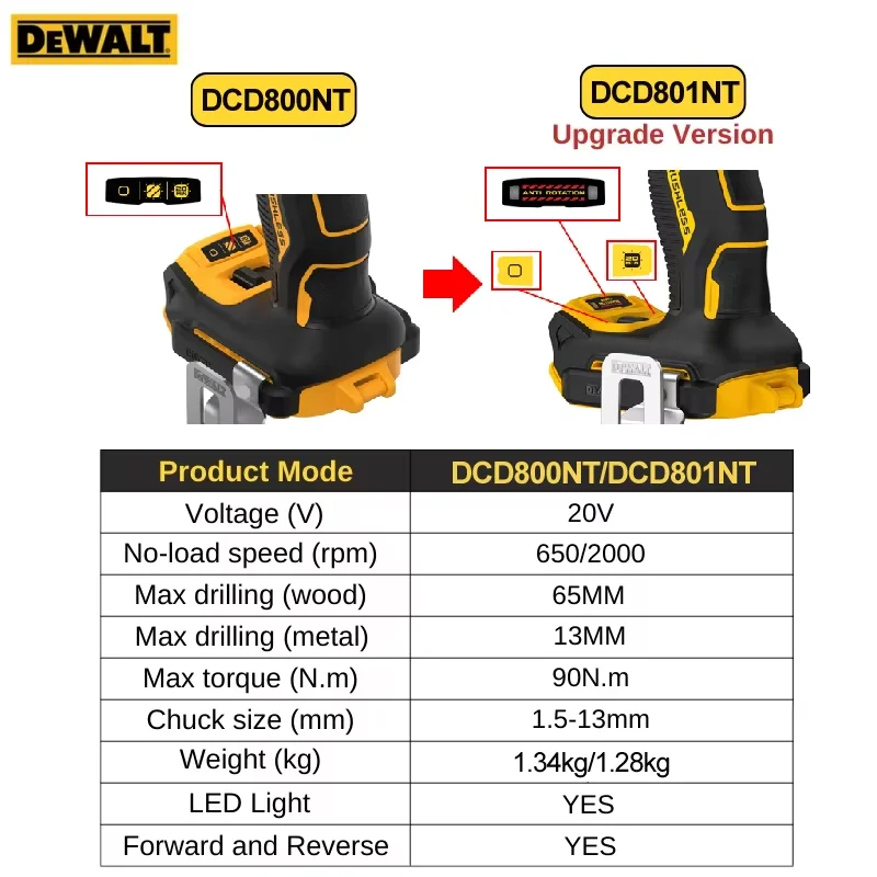 DEWALT DCD800 trapano elettrico a batteria 20V motore Brushless 90NM trapano cacciavite da 1/2 pollici utensili elettrici ricaricabili per uso domestico