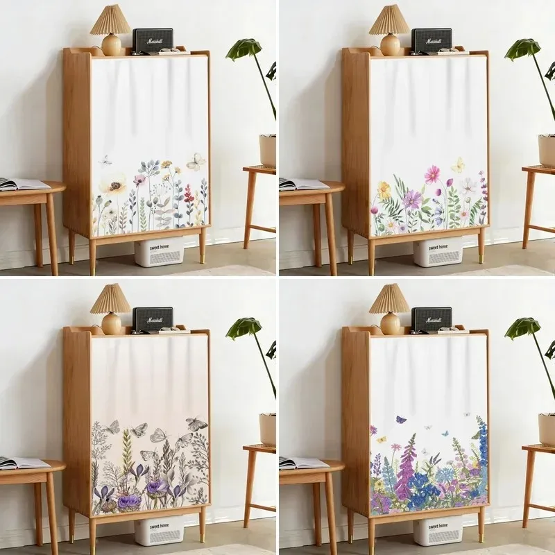 VIKAMA Staubdichter Vorhang mit Klettverschluss, bedruckt mit Aquarell-Blumen und Schmetterlingen, staubdichter Stoff für Schuhschrank und Kleiderschrank, Heimdekoration