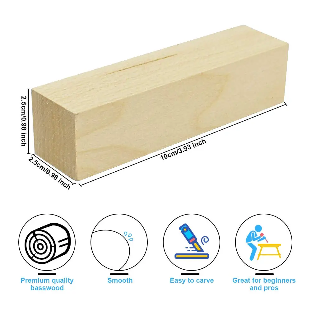 Blocchi di legno sbiancanti e intagliati blocchi di legno non finiti blocchi di intaglio di tiglio Set di legno morbido per intagliare principianti