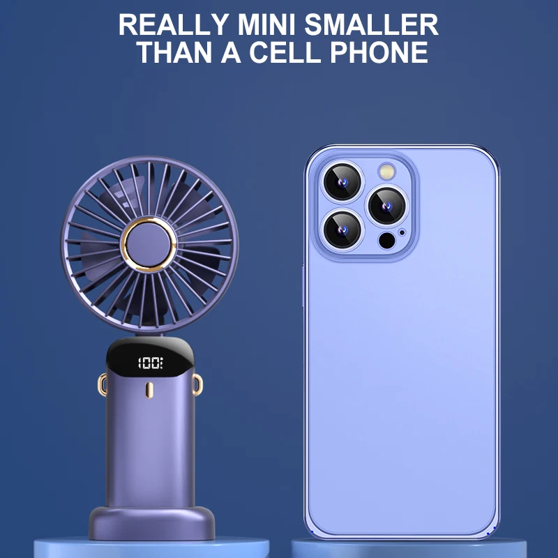 2026 Handheld Mini Fan Portable USB Rechargeable Foldable Fan Silent Strong Wind Outdoor Hanging Neck With LED Digital Display