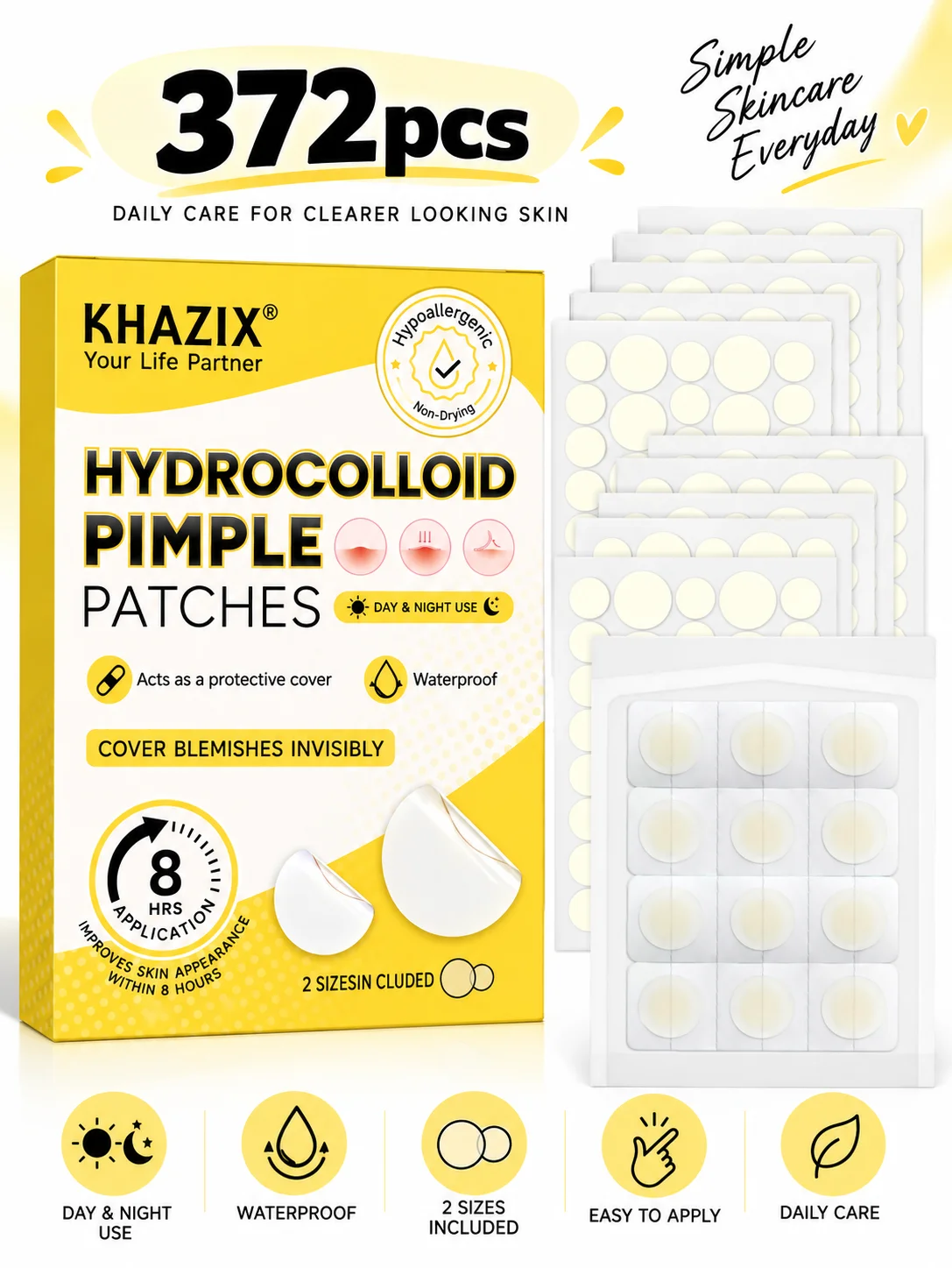 Acne patches, hydrogel acne concealer patches, daily facial care patches, blemish concealment