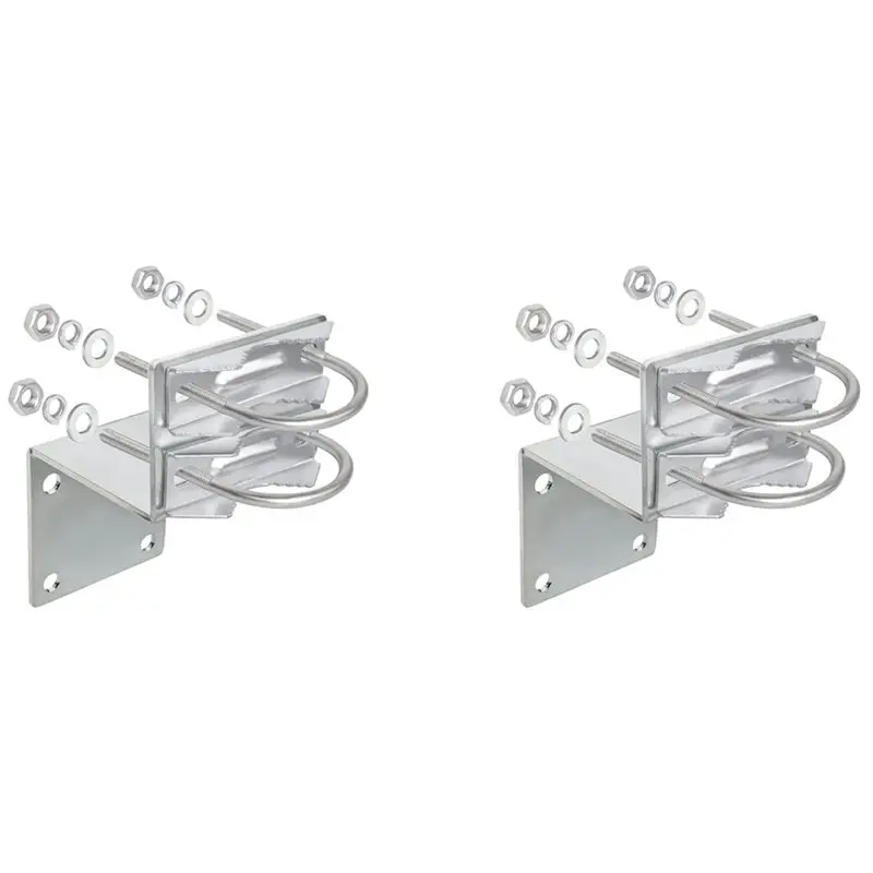 2X Antenna Pole Mount Kits, Antenna Pole Mount Bracket With Double U-Bolts Clamp V Jaw Bracket For Antenna Pole Holder