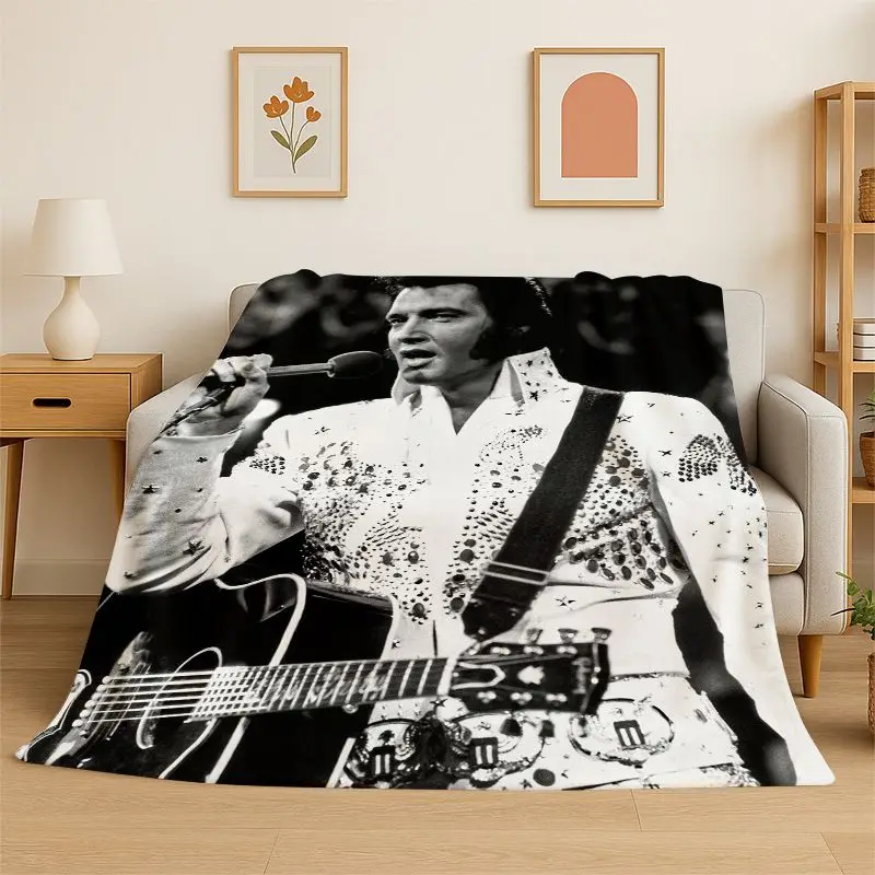 Retro The King E-Elvis Presley Soft Flannel Throw Blanket,Cozy Blanket for Bed,Couch,Sofa,Bedroom,Living Room,Travel,Picnic