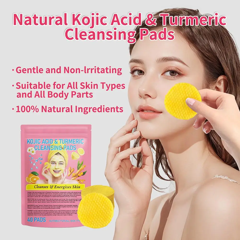 40PCS Turmeric Kojic Acid Cleansing Pads Exfoliating Pads Facial Sponges For Cleansing Exfoliating Daily Cleaning Face Skin Care