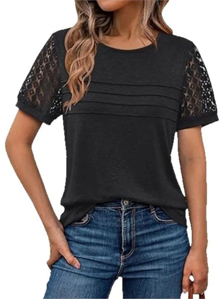 

Women's Casual Black T Shirt Top Fashion O Neck Short Sleeve Pullover Tshirts Tops For Women Summer Office Womens Clothing Solid