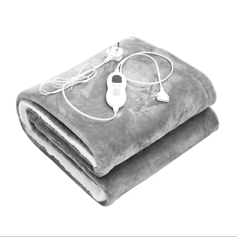 Grey Reversible Flannel Electric Heated Throw Blanket