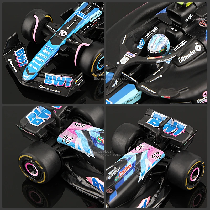 Bburago 1:43 Alpine F1 A524 com capa protetora contra poeira de figura de motorista 2024 modelo de carro de liga fundida # 10 brinquedos Pierre Gasly Ocon colecionáveis