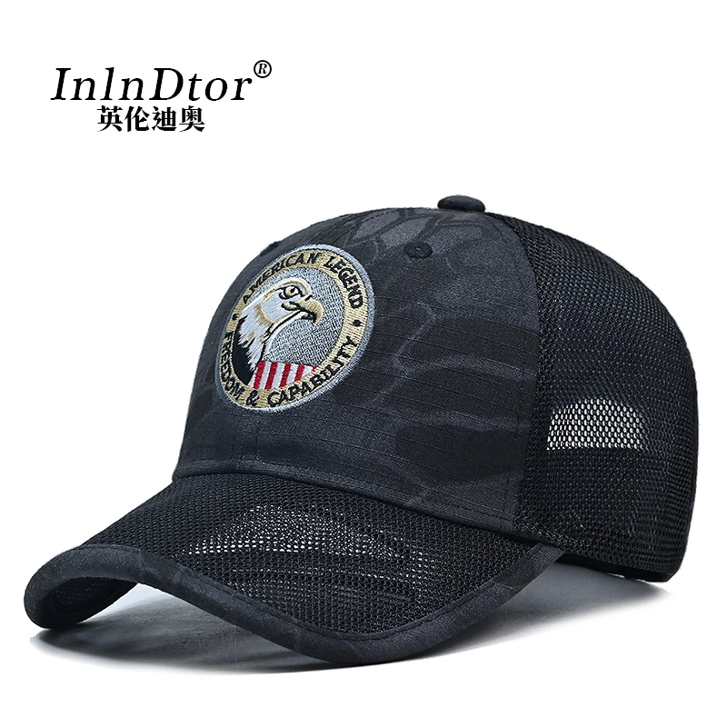 InlnDtor Outdoor Special Forces Large size hat men\'s summer thin style baseball cap eagle Head embroidered camouflage visor hat