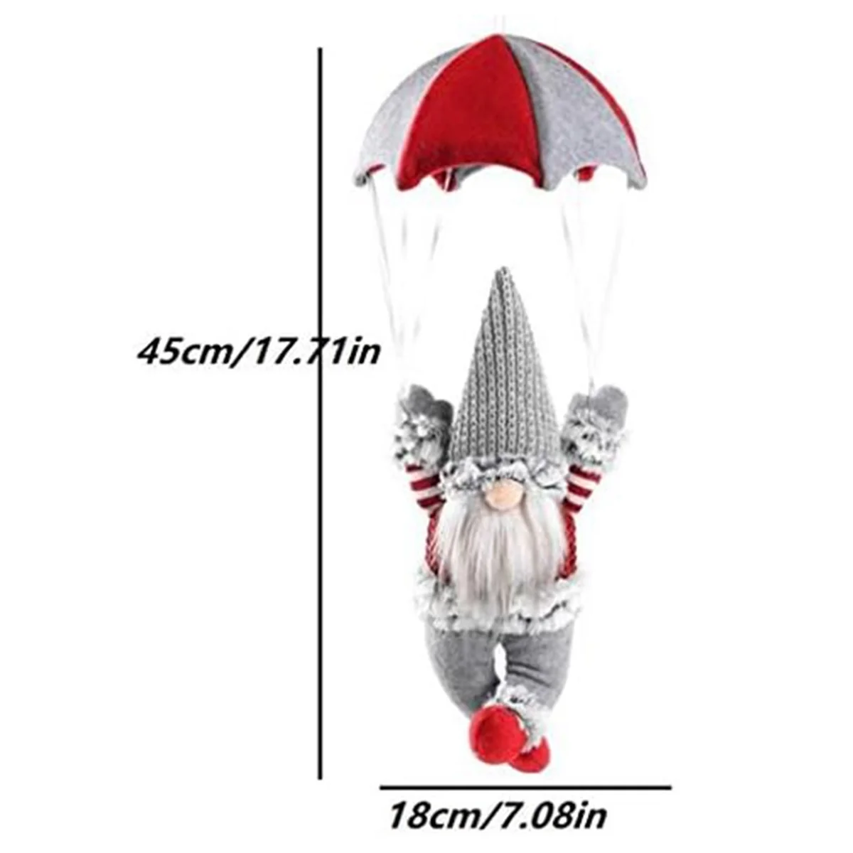 A17Z Gnome Figurine Skydiving Gnome Doll on the Table Shelf Desktop Parachute Tomte Plush Gnome Gifts Themed Tree Decor Grey