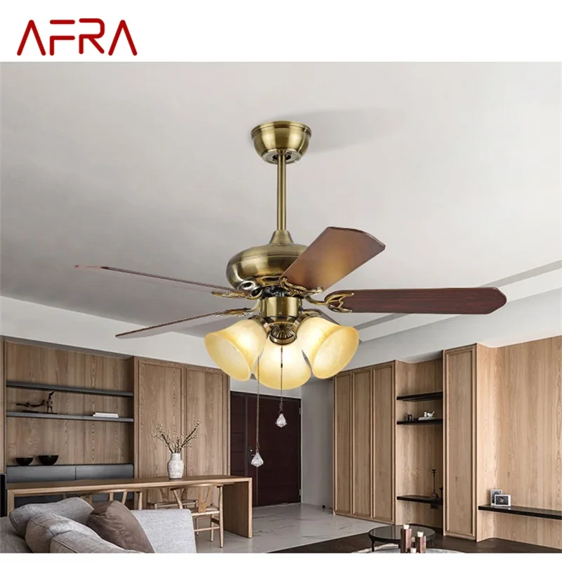 AFRA Modern LED Ceiling Fan Light With Remote Control Wooden Fan Blade 220V 110V For Home Dining Room Bedroom Restaurant