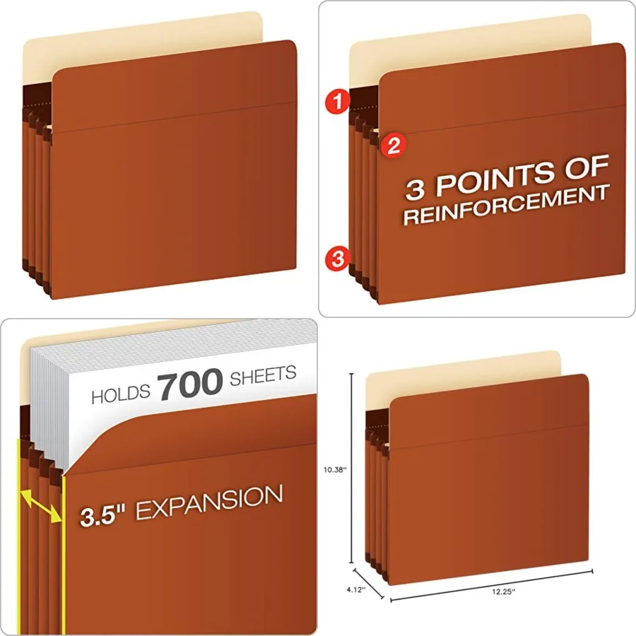 

Expanding Accordion File Pockets, Extra Durable, Expands 3.5", Letter Size, Reinforced with Dupont Tyvek Material, 10/Box 15421