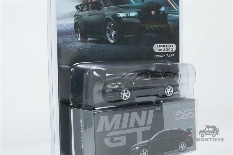 MINI GT Mijo Exclusives 1:64 Honda Civic Type R Crystal Black Pearl 2023 W/ Advan GT Wheel Diecast Model Car