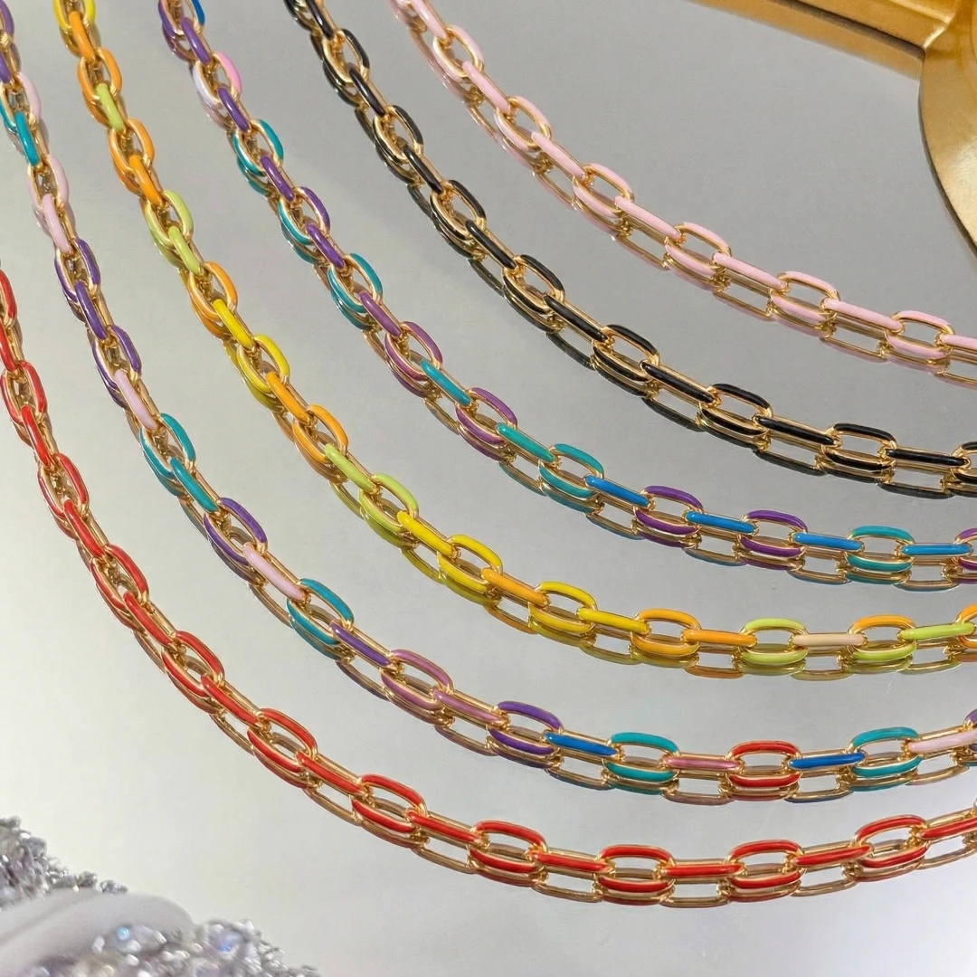 0.5meter Gold Plated Chain for Jewelry Making Stainless Steel Chains Bulk Colorful Enamel Paperclip Chain,Craft Necklace Chain