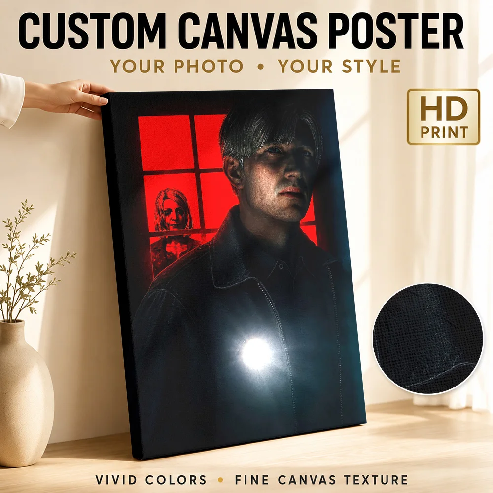 James Sunderland And Maria Silent Hill Framed Canvas Poster Personalized Photo Color Block Wall Art For Console Gaming Corner