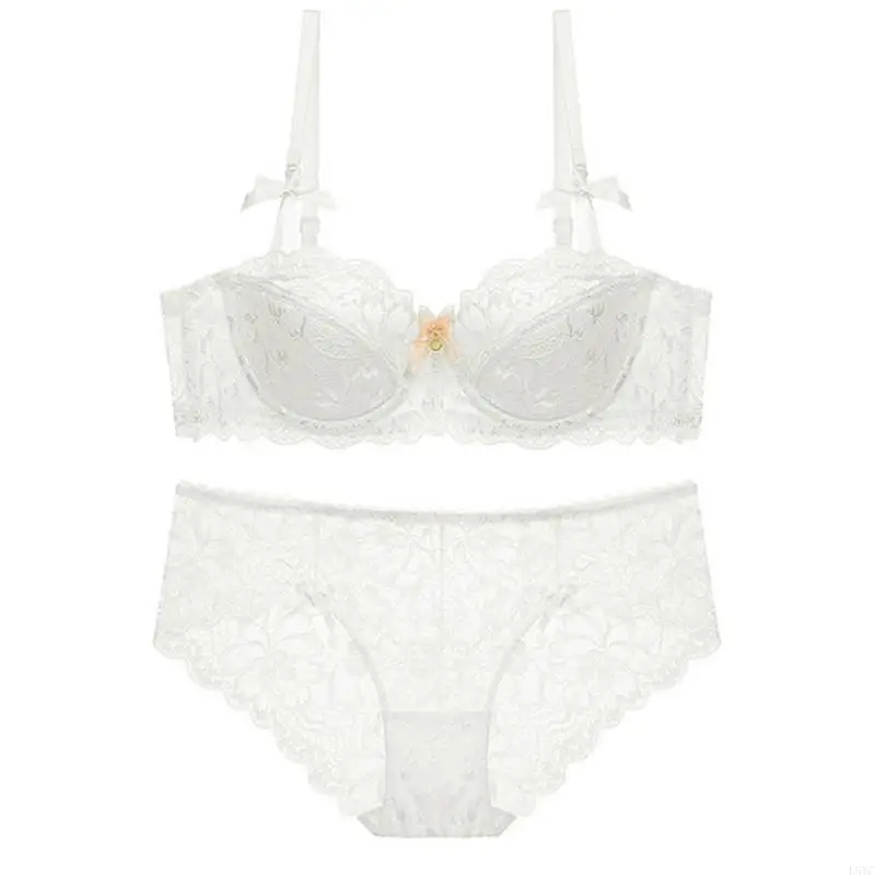 

L5YC Floral Lace Push Up Underwire Bra and Panty Briefs Underwear Set For 75A Women