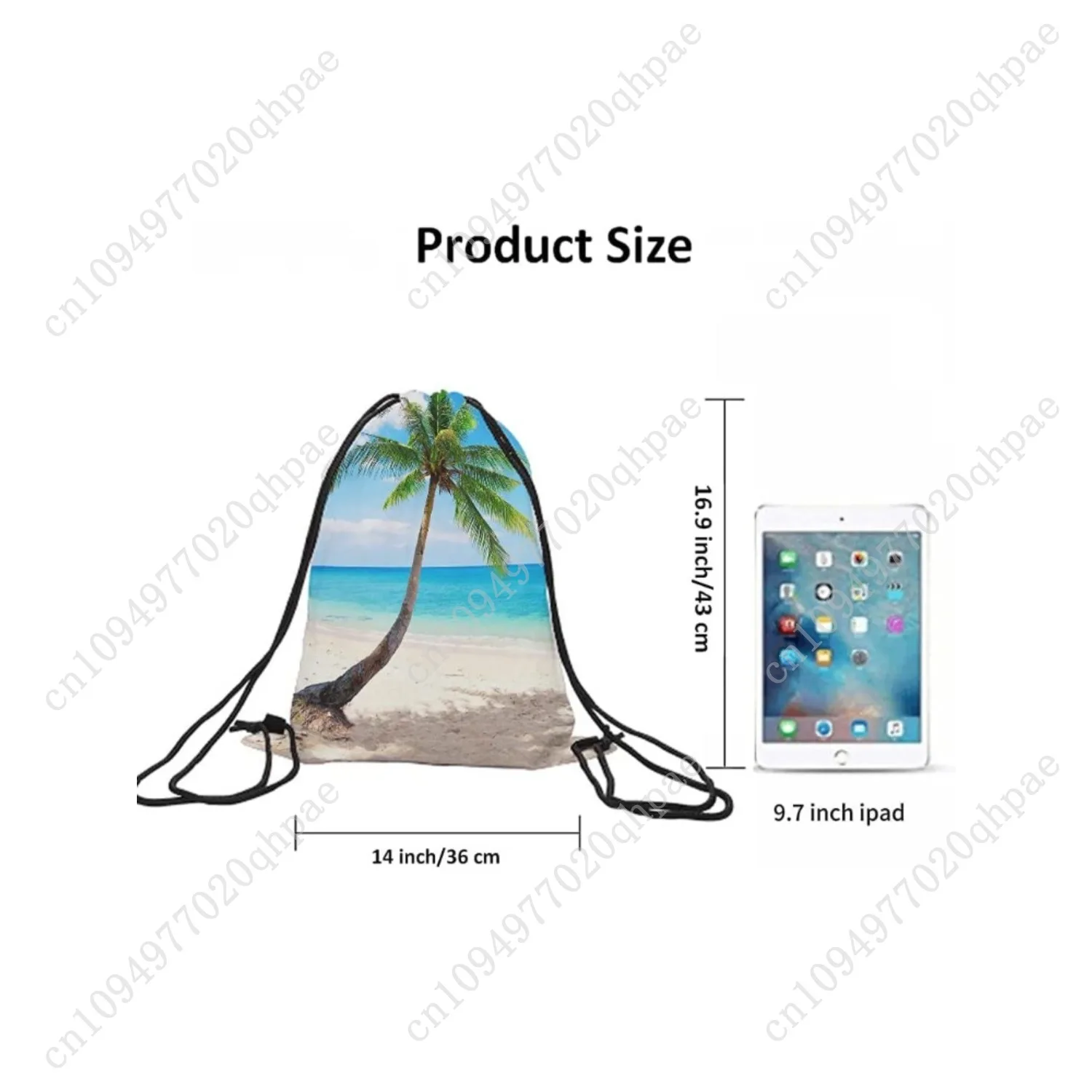 Ocean Drawstring Bags Backpack Bag Summer Time Tropical Sandy Beach Palm Tree Landscape Sea Theme Caribbean Coastline Sport Gym