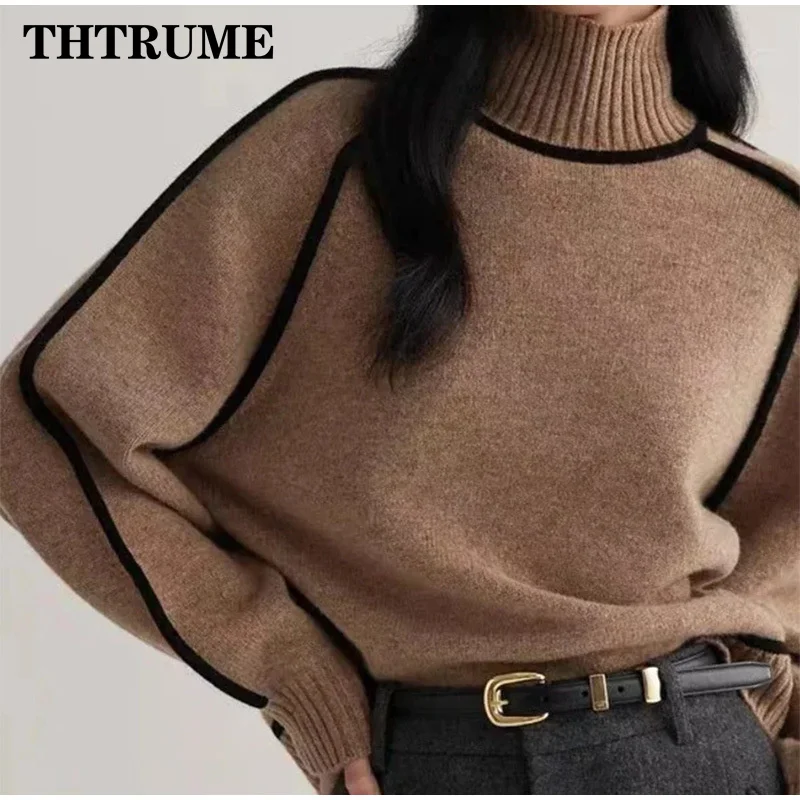 Autumn Winter Chic Sweater Fashion Korean Long Sleeve Turtleneck Elegant Warm Pullovers Casual Office Lady High Street Sweaters